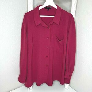 Fred David Burgundy Long Sleeve Button Up Top with Pocket 2XL
